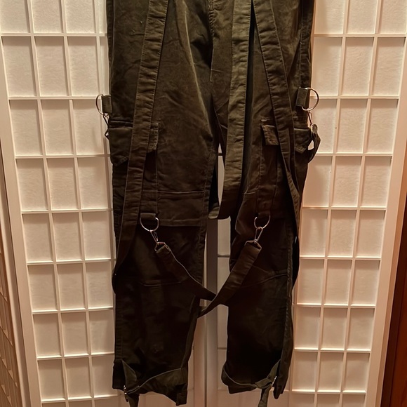 CARGO BONDAGE PANTS;OLIVE Corduroy , adjustable straps - Picture 4 of 7